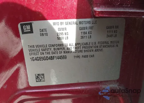 2011 Buick Lacrosse Cxs from USA, damaged, VIN 1G4GE5GD4BF144569